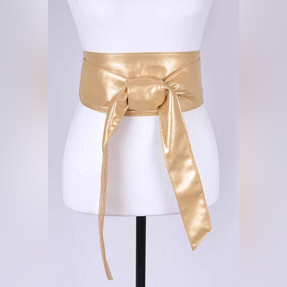 Green Vegan Leather Obi Adjustable Waist Statement Belt